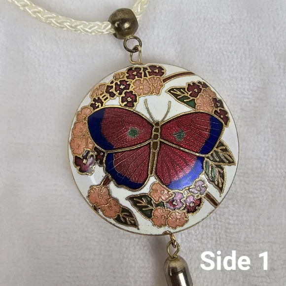 Vintage Cloisonne Butterfly Pendant Necklace - Picture 2 of 10